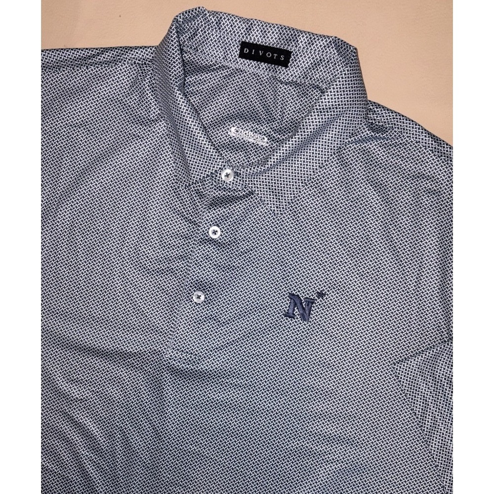Divots US Naval Academy Golf Polo All Over Geometric Print Mens XXL 2XL Bamboo